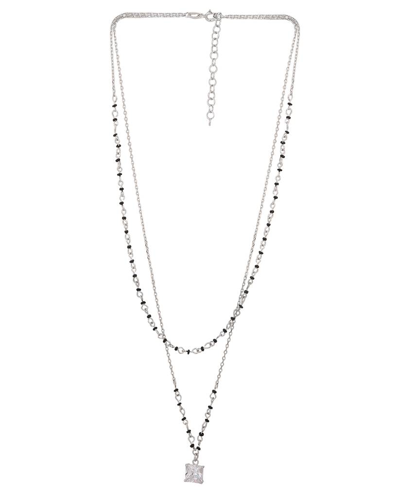 Carlton London Silver-Plated & Black Crystal Studded Double Layered Mangalsuta : FJN3704
