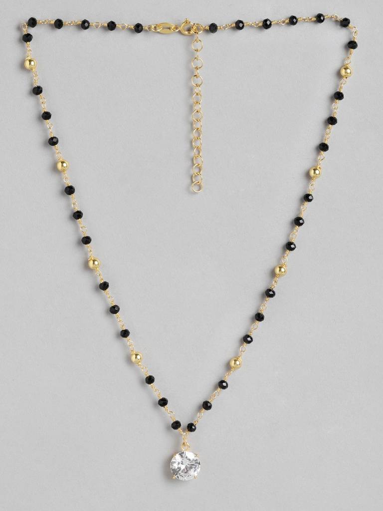 Gold-Plated & Black Crystal Studded Mangalsuta : FJN3705
