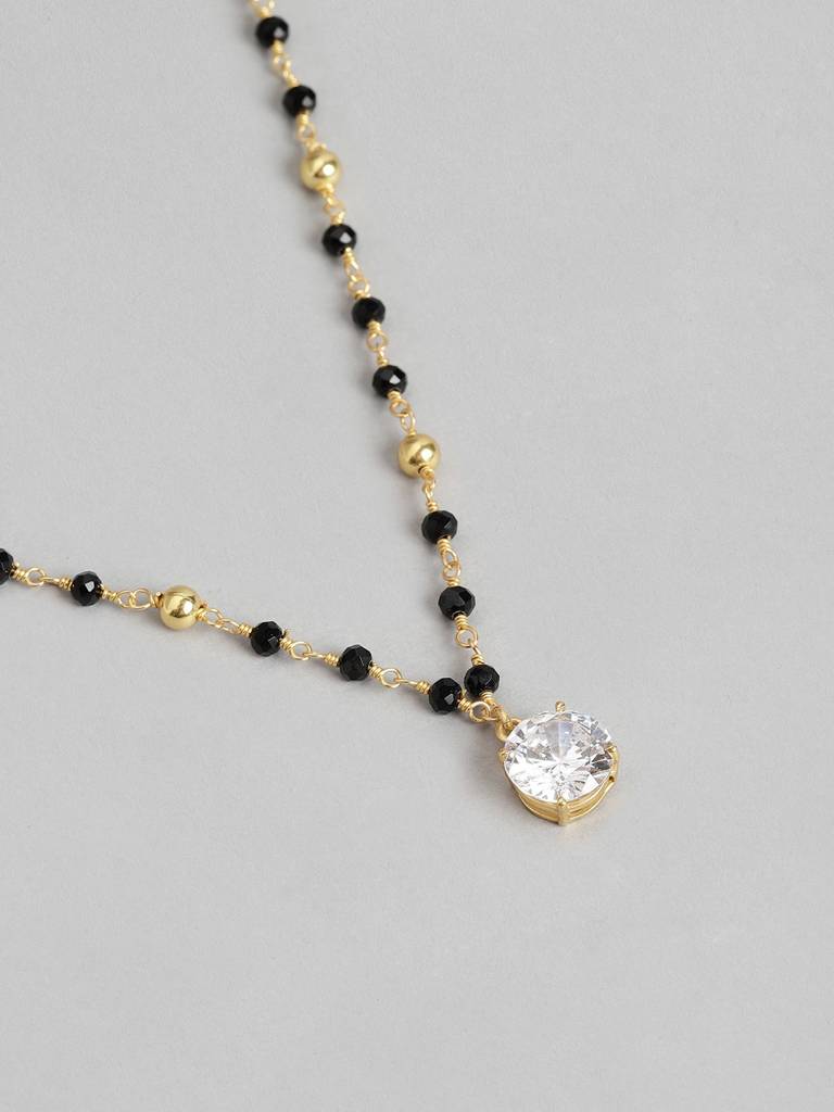 Gold-Plated & Black Crystal Studded Mangalsuta : FJN3705
