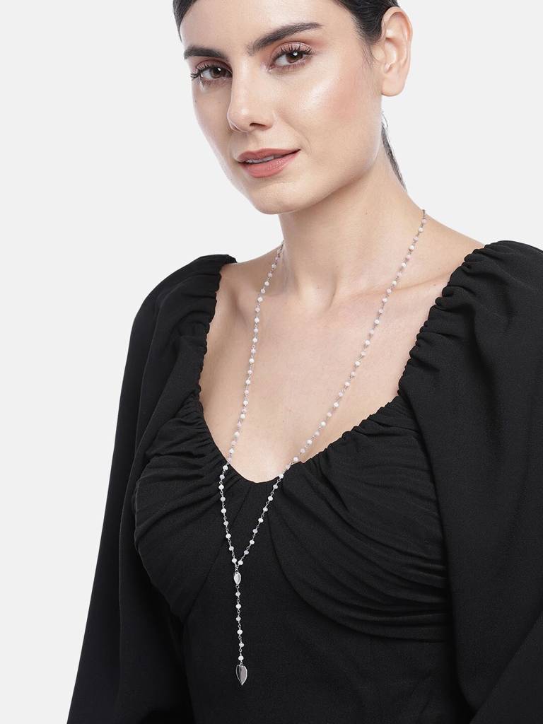 Silver-Toned & White Brass Rhodium-Plated Necklace : FJN3836