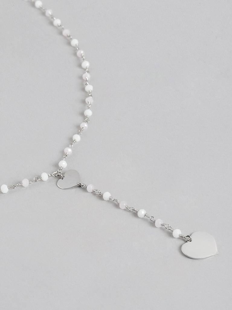 Silver-Toned & White Brass Rhodium-Plated Necklace : FJN3836