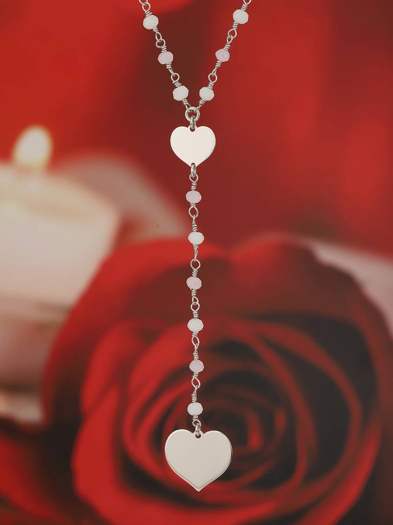 Silver-Toned & White Brass Rhodium-Plated Necklace : FJN3836