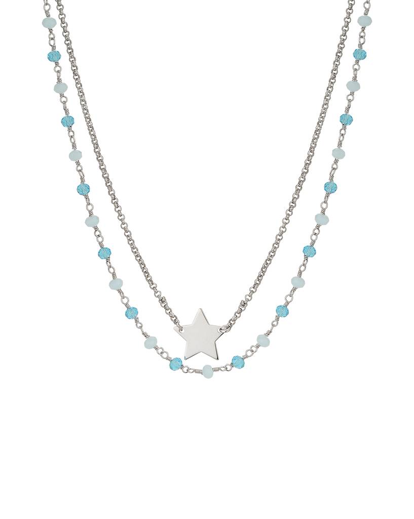 Carlton London Silver-Toned & Turquoise Blue Brass Rhodium-Plated Layered Necklace : FJN3844