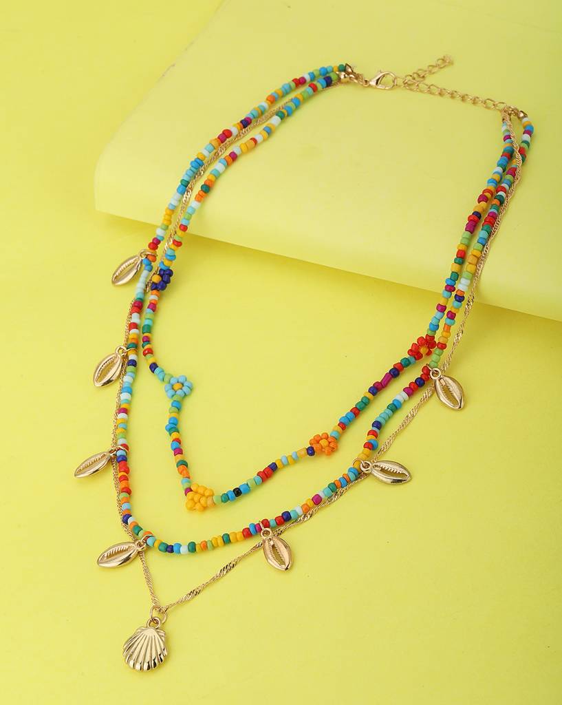 Carlton London Multicoloured Rose Gold-Plated Layered Necklace : FJN3861