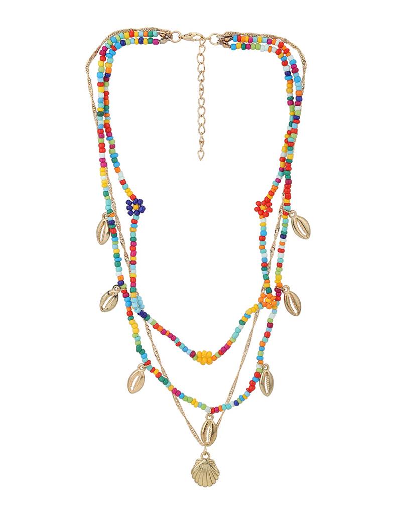 Carlton London Multicoloured Rose Gold-Plated Layered Necklace : FJN3861