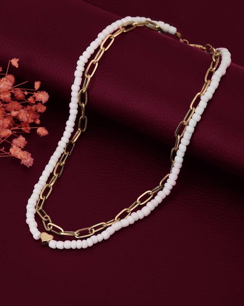 Carlton London Set Of 2 Rose Gold & White Toned Rose Gold Plated Necklace : FJN3862