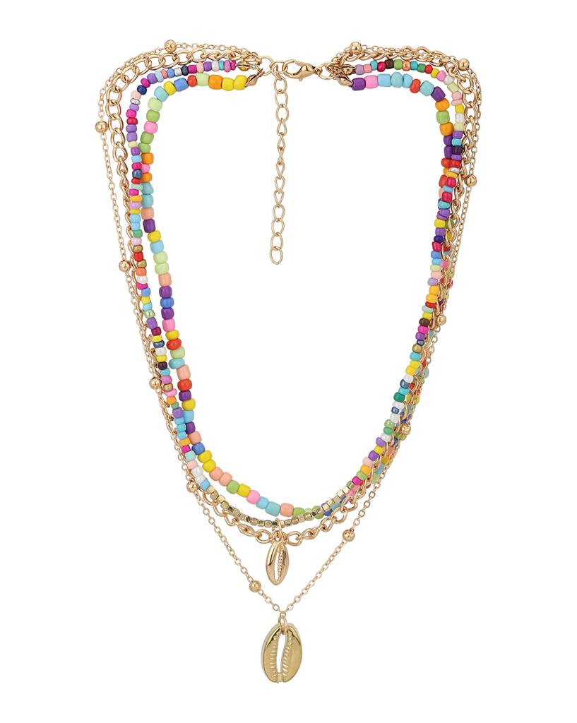Multicoloured Rose Gold-Plated Layered Necklace : FJN3865