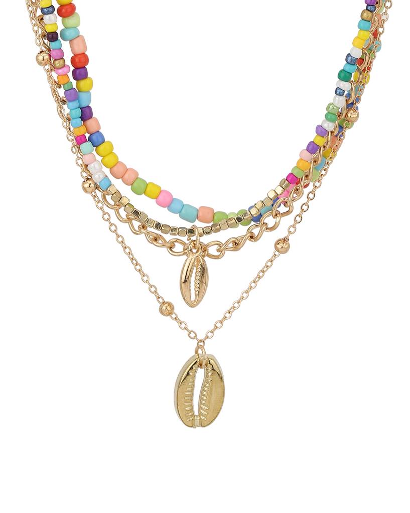 Multicoloured Rose Gold-Plated Layered Necklace : FJN3865