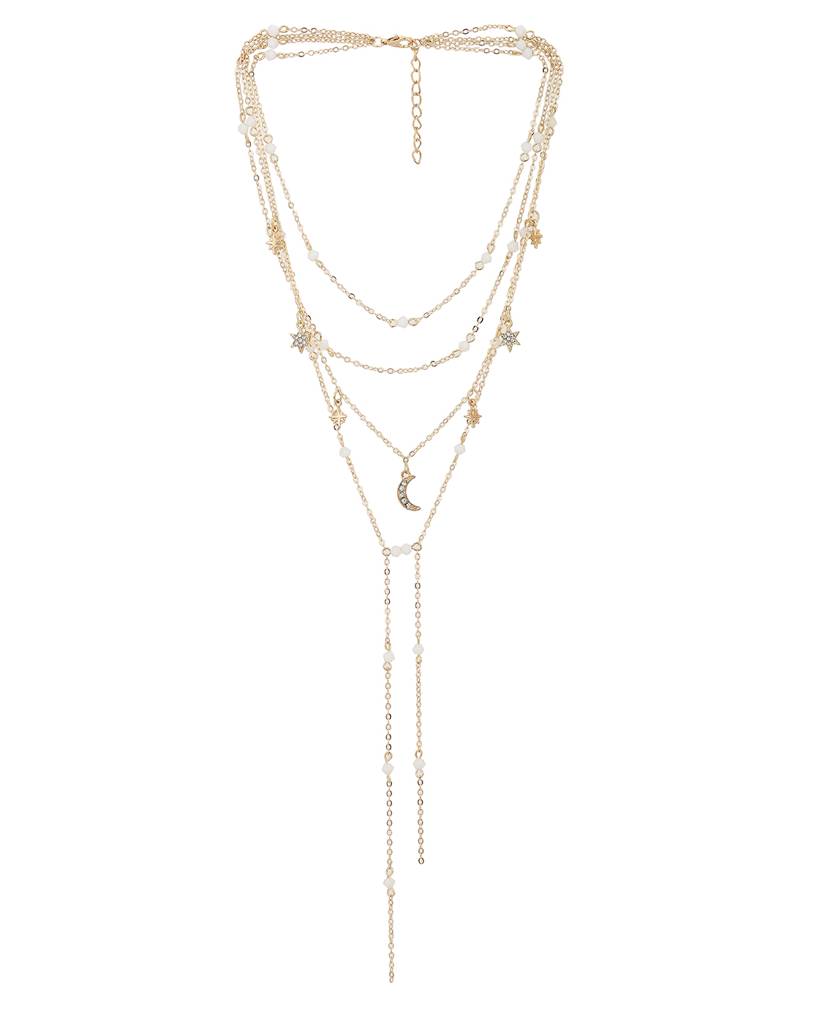 Carlton London Rose Gold Toned & White Cz Studded Charm Multi Layered Necklace : FJN3868