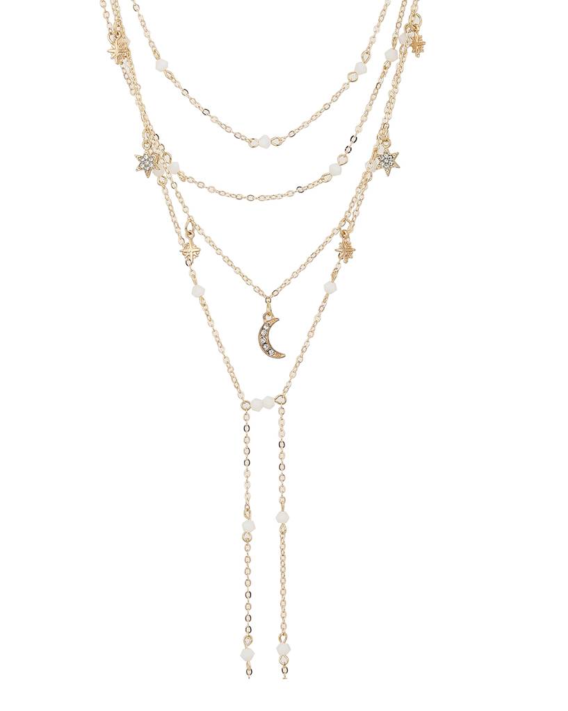 Carlton London Rose Gold Toned & White Cz Studded Charm Multi Layered Necklace : FJN3868