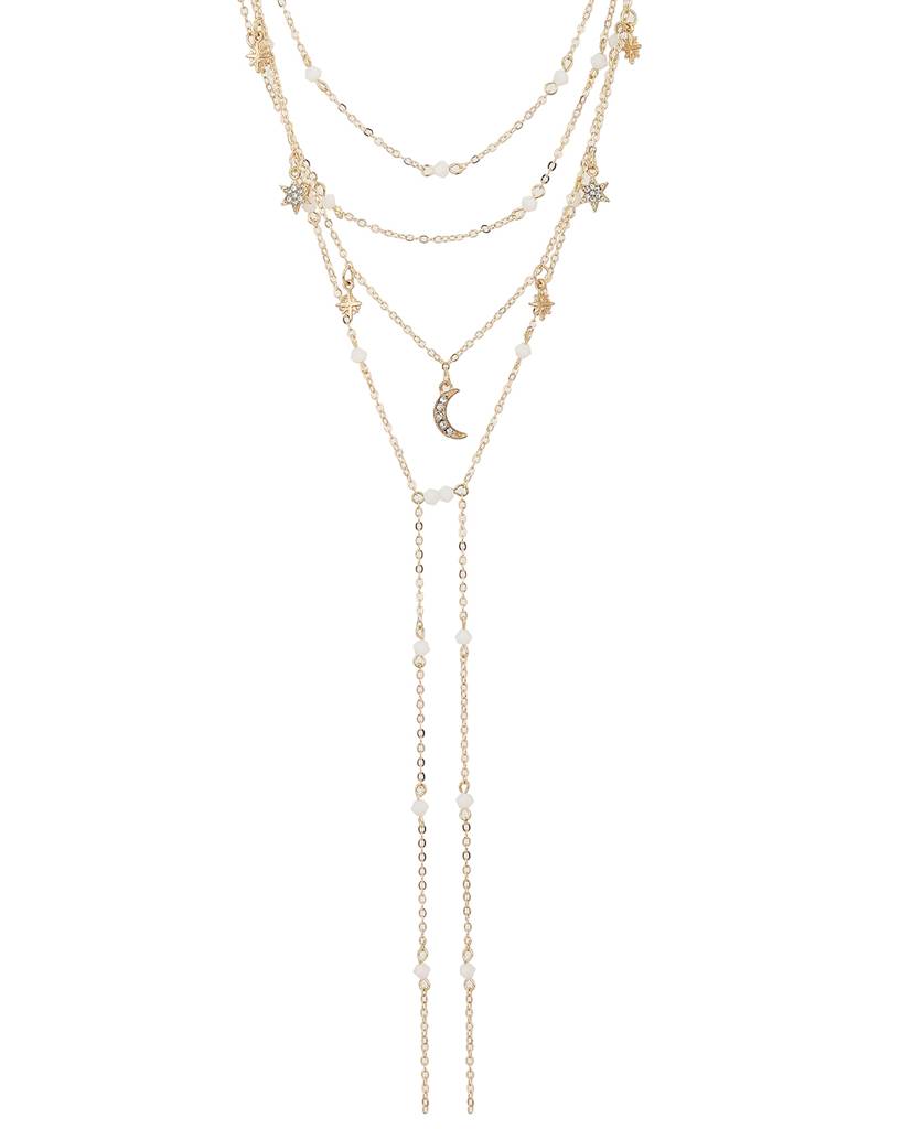 Carlton London Rose Gold Toned & White Cz Studded Charm Multi Layered Necklace : FJN3868