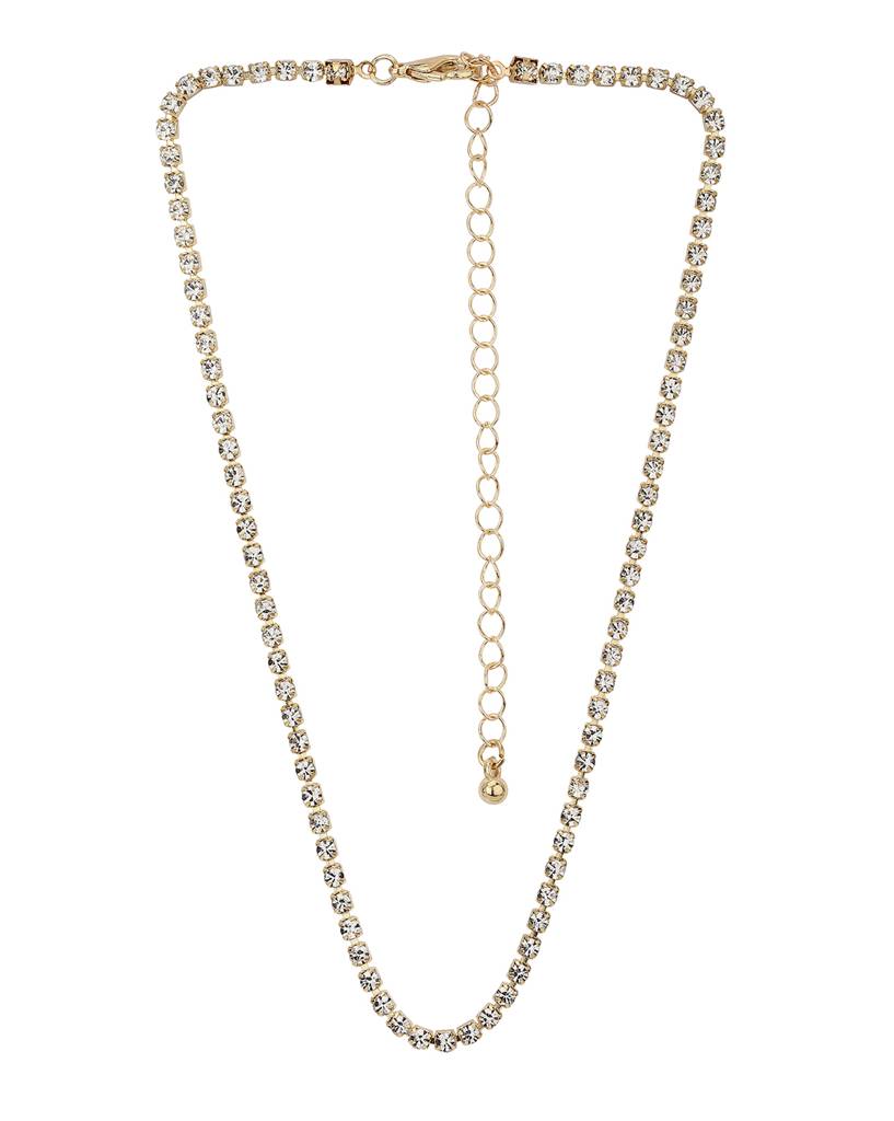 Set Of 2 Silver & Gold Toned Cz Studded Gold And Rhodium Plated Necklace : FJN3885