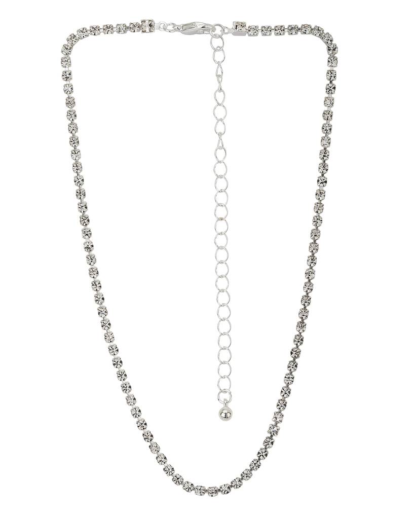 Set Of 2 Silver & Gold Toned Cz Studded Gold And Rhodium Plated Necklace : FJN3885