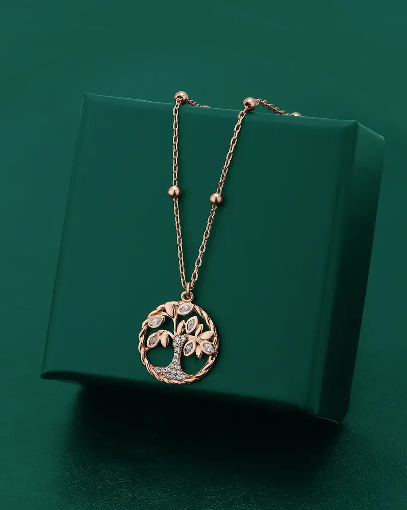 Women Rose Gold-Plated Cz Studded Pendant With Chain : FJN3962