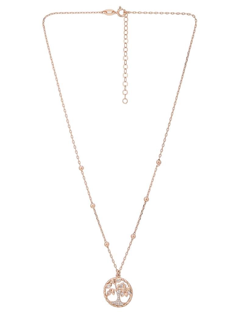 Women Rose Gold-Plated Cz Studded Pendant With Chain : FJN3962