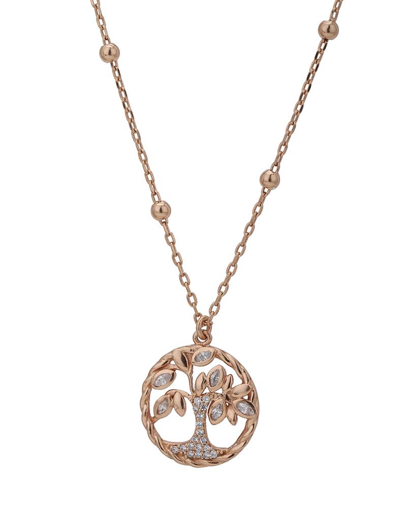 Women Rose Gold-Plated Cz Studded Pendant With Chain : FJN3962