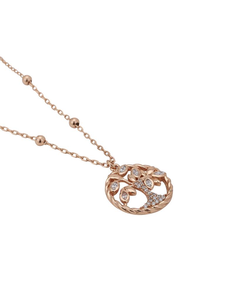 Women Rose Gold-Plated Cz Studded Pendant With Chain : FJN3962