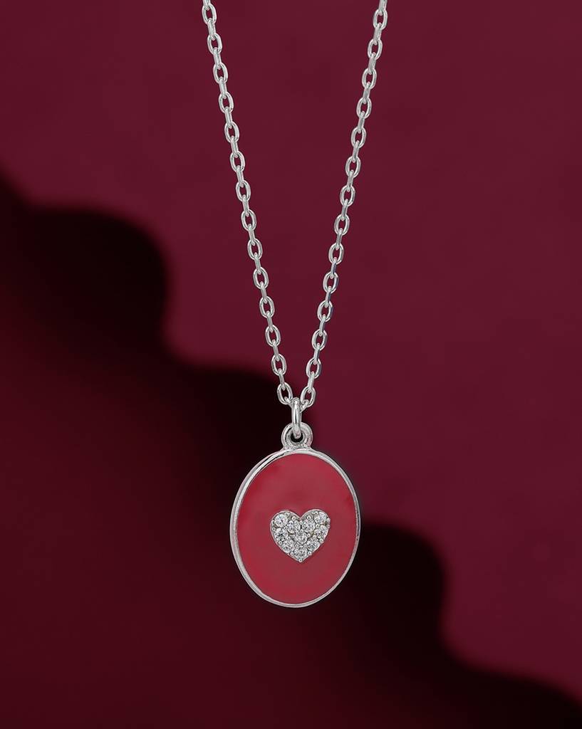Carlton London- Women Rhodium-Plated Cz Studded Pendant With Chain : FJN3965