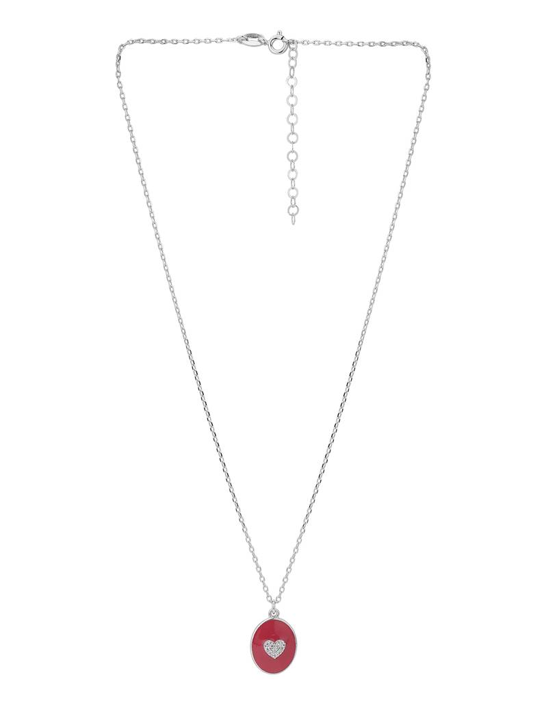 Carlton London- Women Rhodium-Plated Cz Studded Pendant With Chain : FJN3965