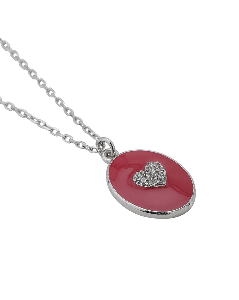 Carlton London- Women Rhodium-Plated Cz Studded Pendant With Chain : FJN3965