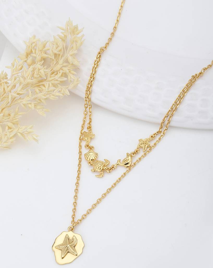 Carlton London Brass Gold--Plated Layered Necklace : FJN3970