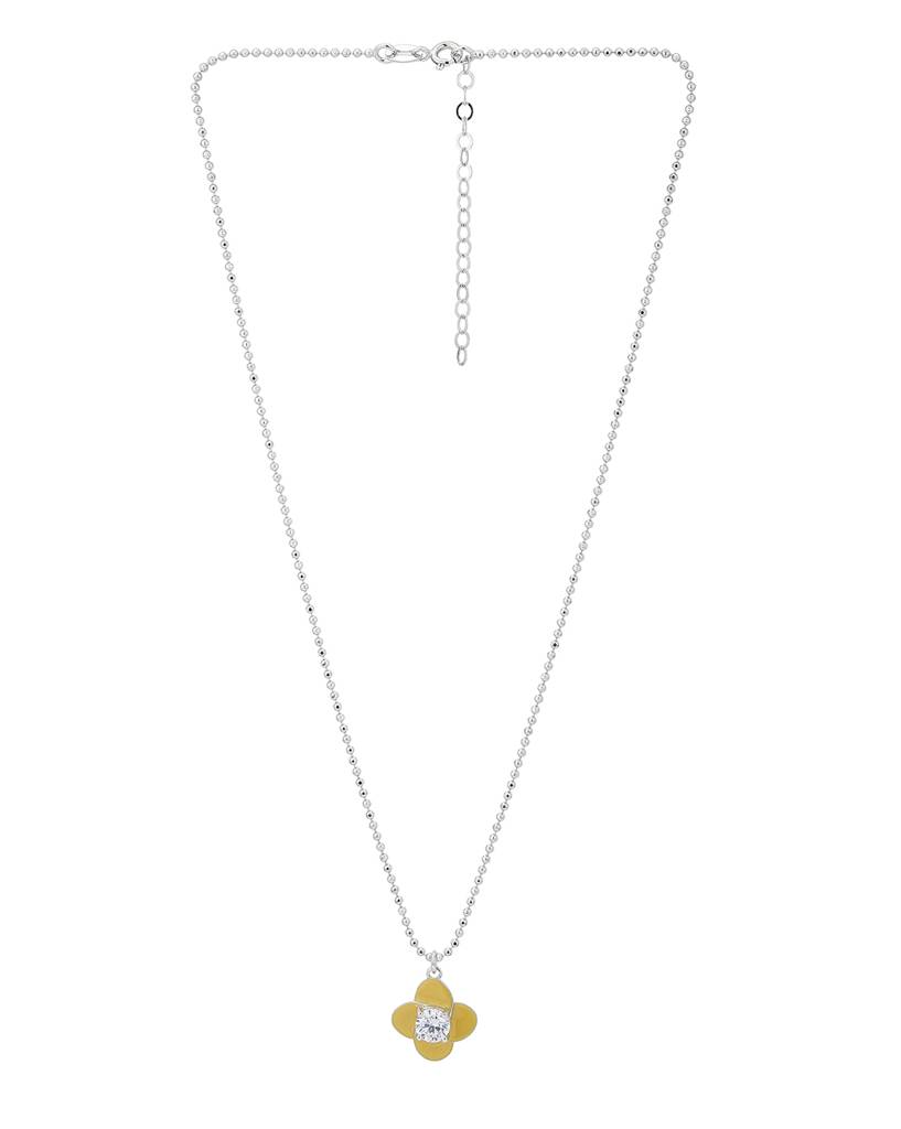 Carlton London Women Rhodium-Plated Cz Studded Pendant With Chain : FJN4049