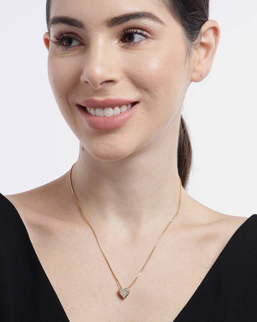 Carlton London 18K Gold-Plated Heart Shaped Cubic Zirconia Pendant With Chain : FJN4101