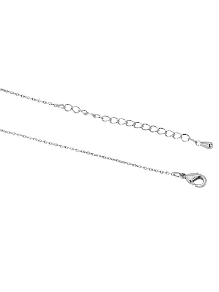 Premium Rhodium-Plated Cz-Studded & Oval-Charm Pendant With Chain : FJN4157