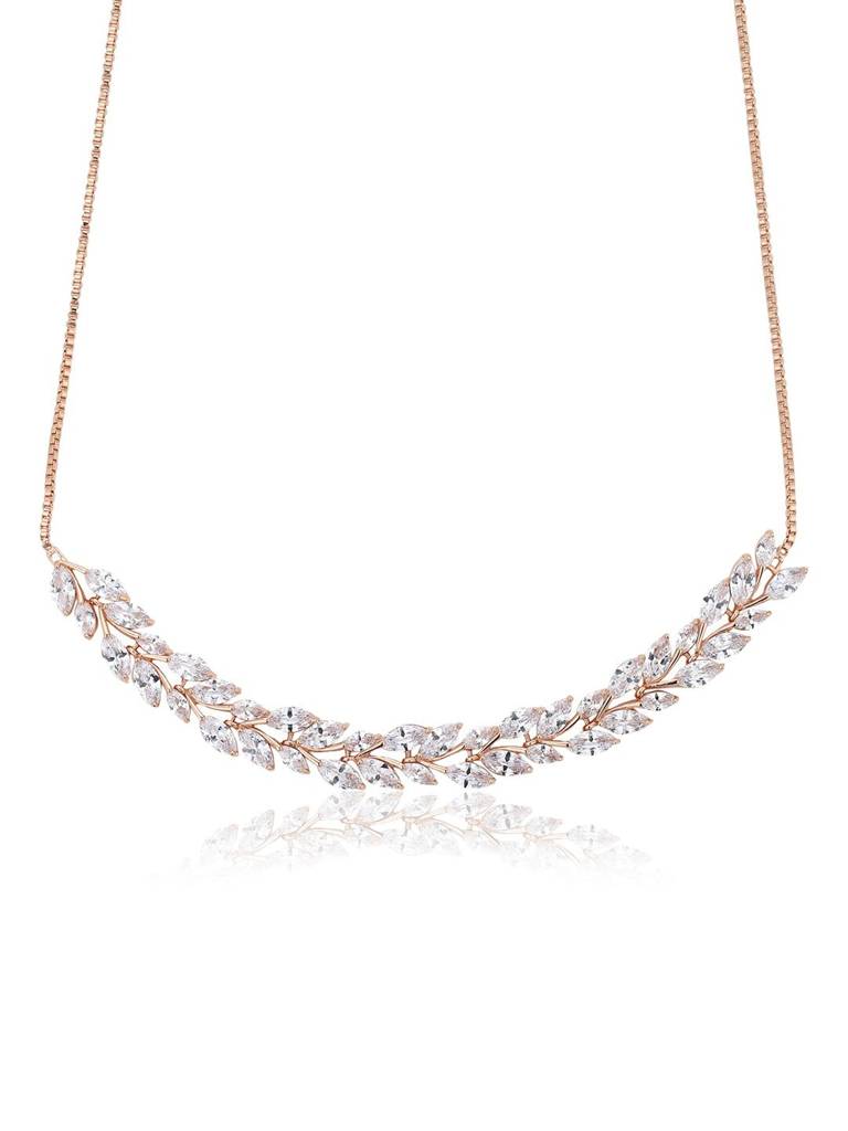 Premium Rose Gold-Plated Cubic Zirconia Studded Choker Necklace : FJN4163