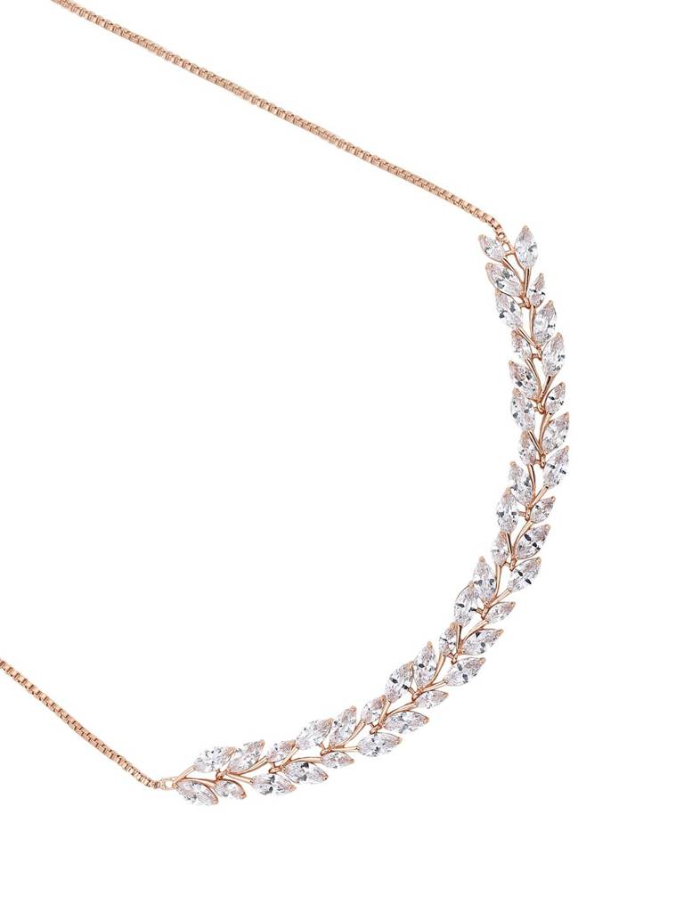 Premium Rose Gold-Plated Cubic Zirconia Studded Choker Necklace : FJN4163