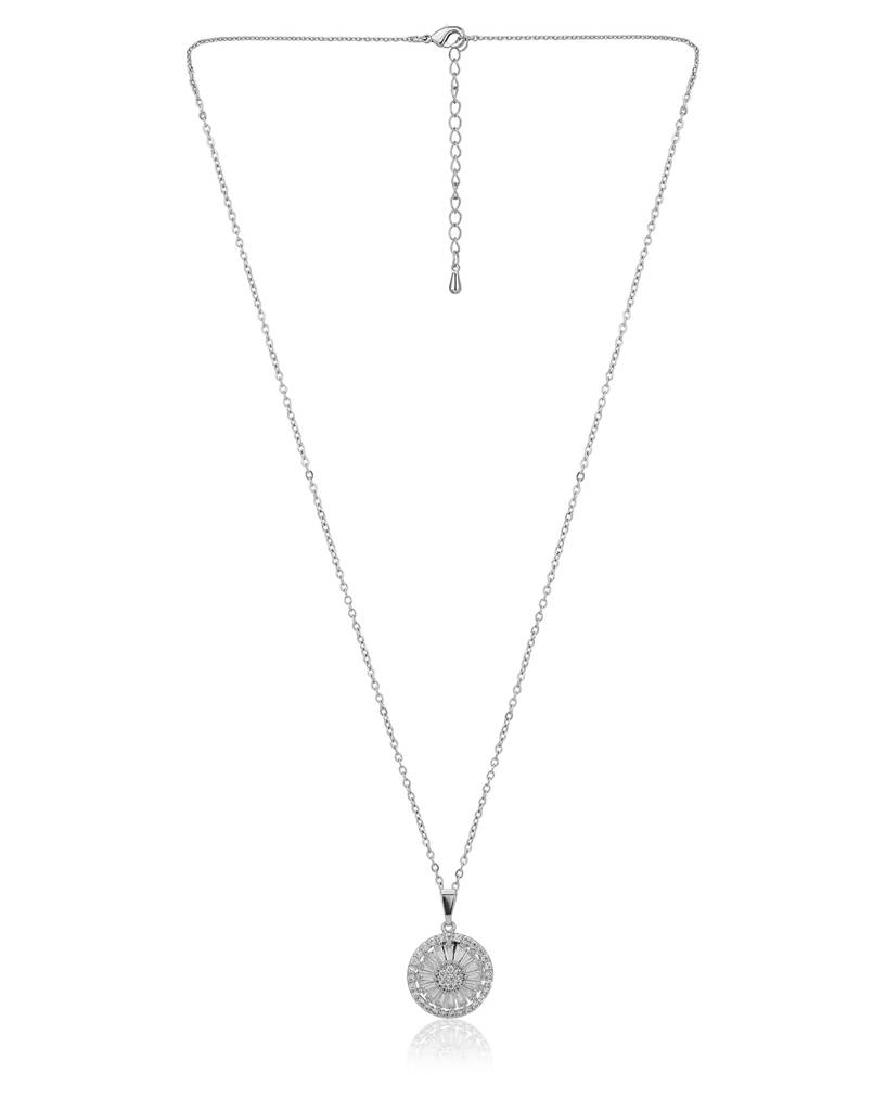 Carlton London Premium Rhodium-Plated & Cz Studded Pendant With Link Chain : FJN4165