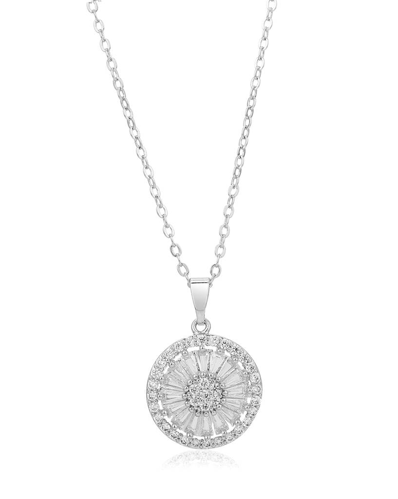 Carlton London Premium Rhodium-Plated & Cz Studded Pendant With Link Chain : FJN4165