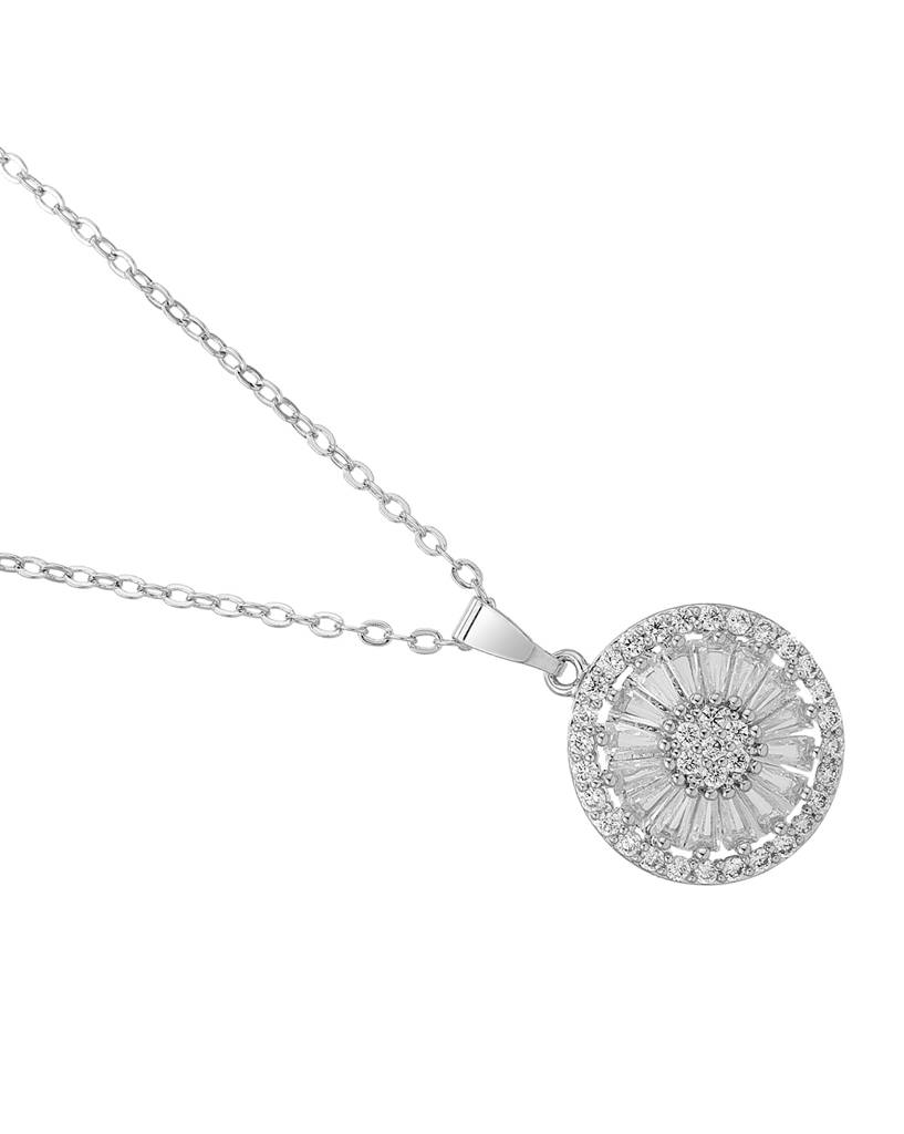 Carlton London Premium Rhodium-Plated & Cz Studded Pendant With Link Chain : FJN4165