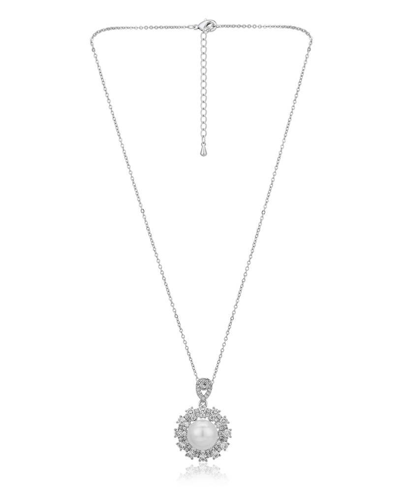 Carlton London Premium Rhodium-Plated Pearl Studded Pendant : FJN4173