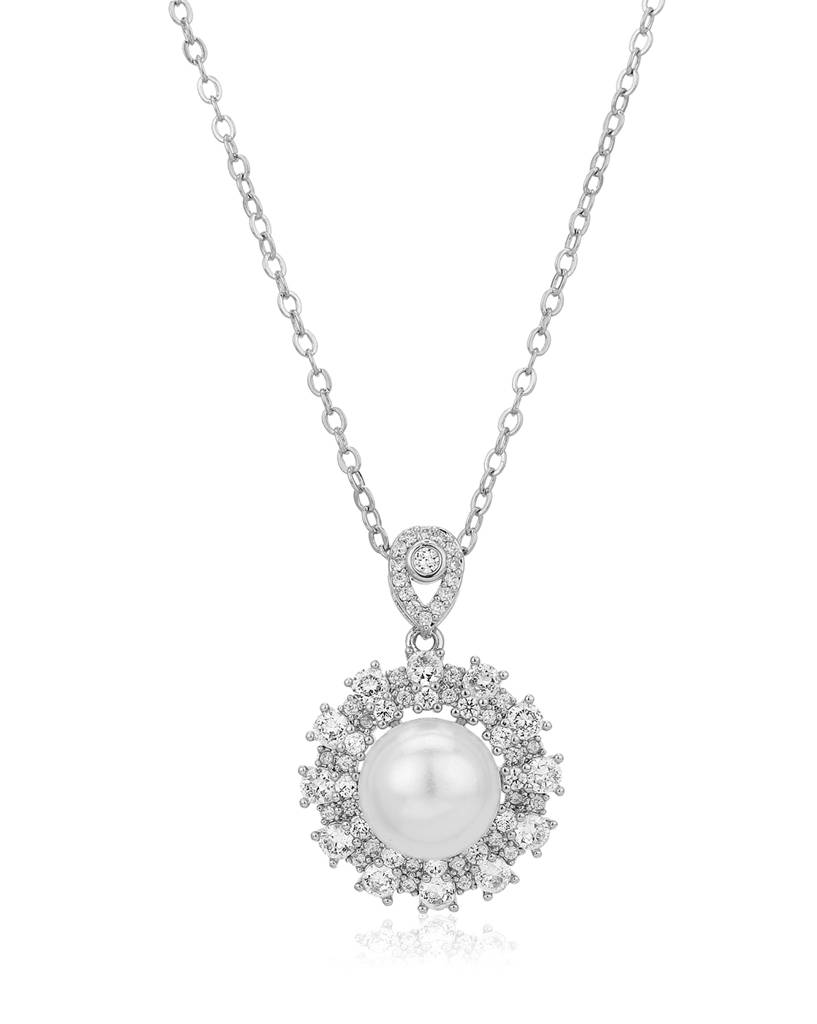 Carlton London Premium Rhodium-Plated Pearl Studded Pendant : FJN4173