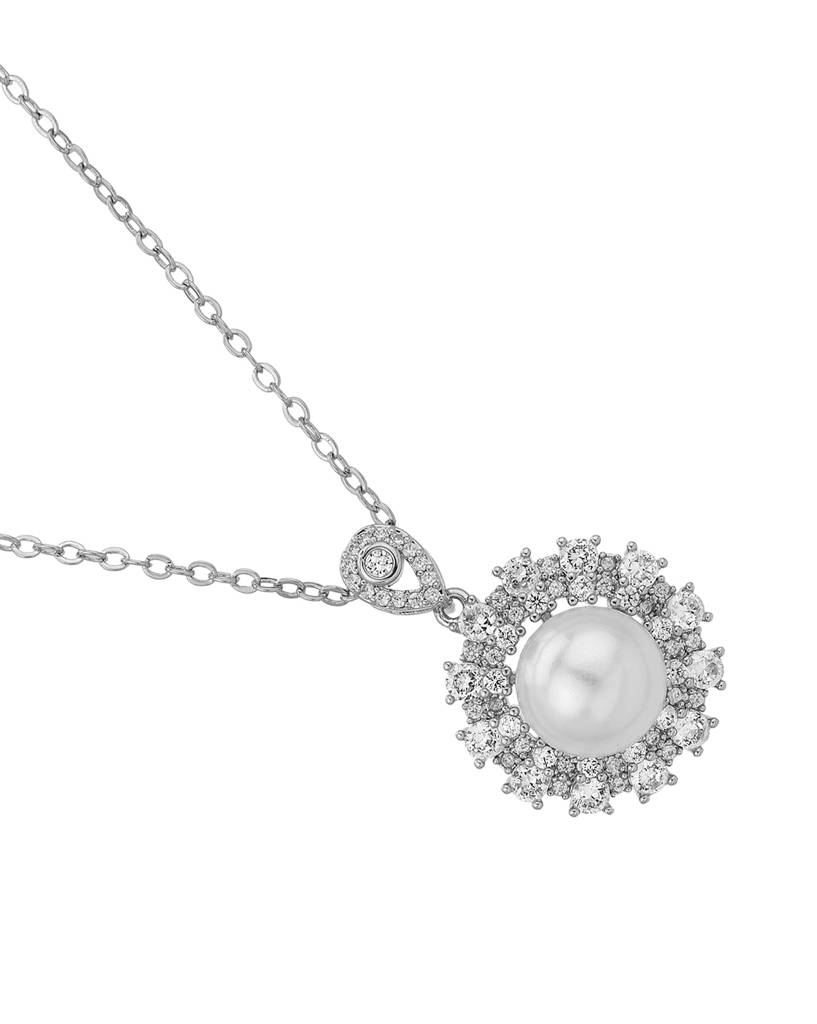 Carlton London Premium Rhodium-Plated Pearl Studded Pendant : FJN4173