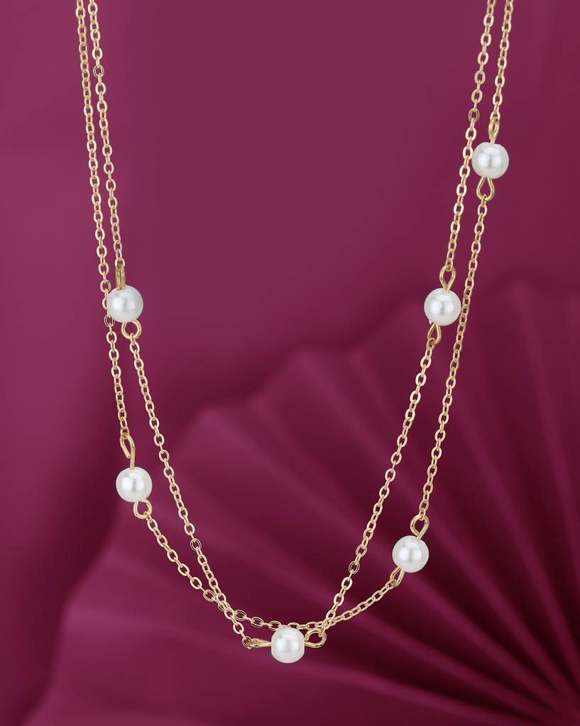 Carlton London Gold-Toned & White Brass Gold-Plated Layered Necklace : FJN4231