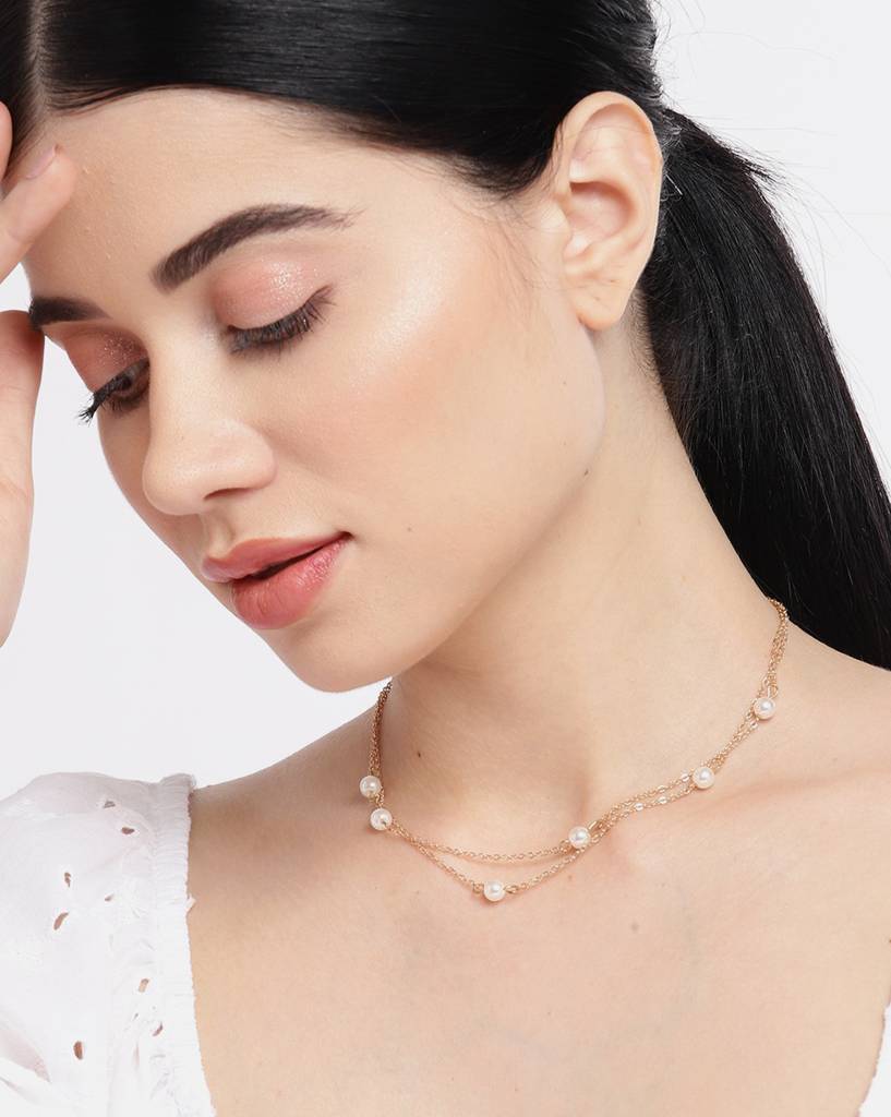 Carlton London Gold-Toned & White Brass Gold-Plated Layered Necklace : FJN4231
