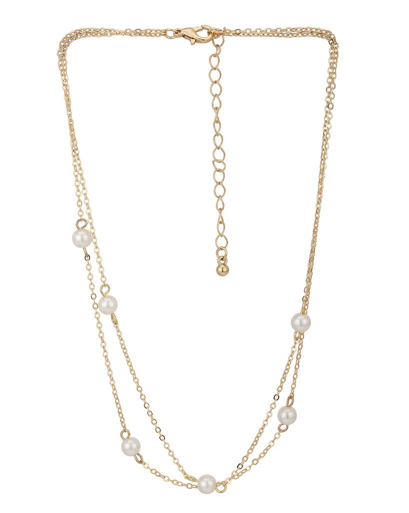 Carlton London Gold-Toned & White Brass Gold-Plated Layered Necklace : FJN4231