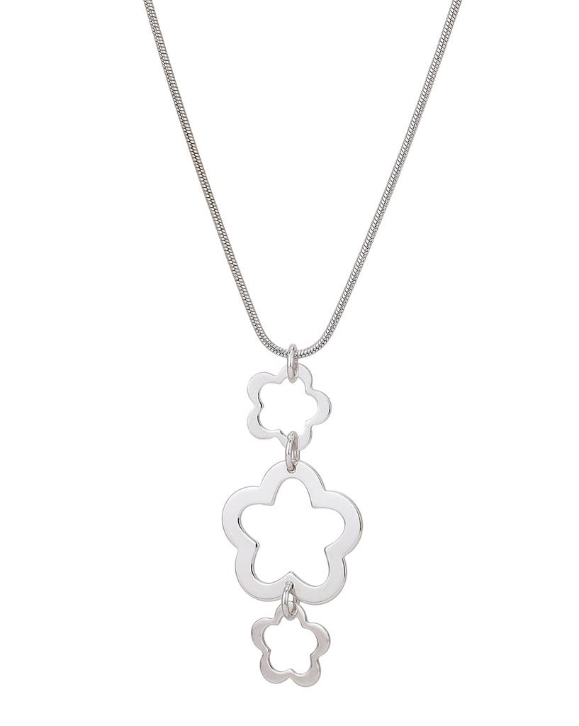 Carlton London Women Rhodium Plated Floral Shaped Pendant With Chain : FJN4254