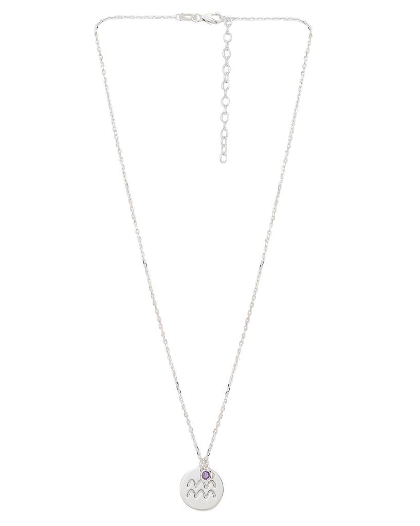 Carlton London Rhodhium-Plated Aquarius Zodiac Cz Studded Pendant With Chain : FJN4275