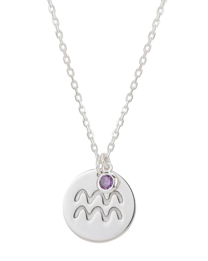 Carlton London Rhodhium-Plated Aquarius Zodiac Cz Studded Pendant With Chain : FJN4275