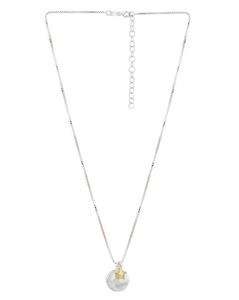 Carlton London Silver Toned Rhodium Plated Crescent Pendant With Gold Star & Chain : FJN4338