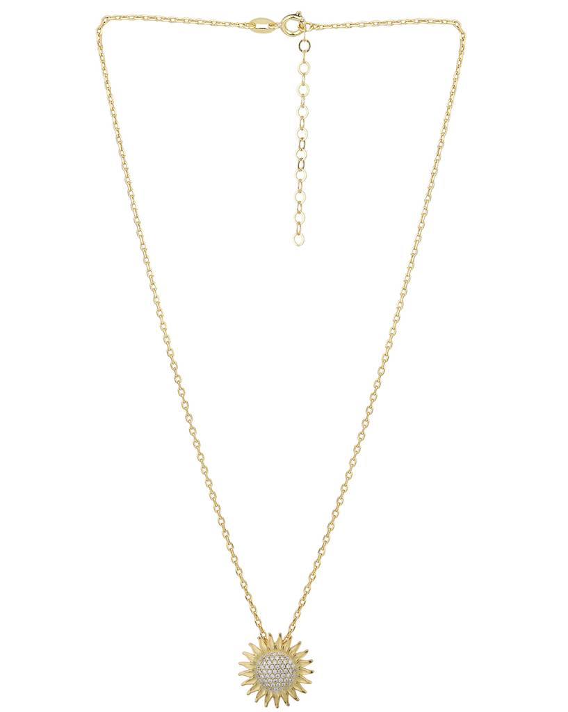 Carlton London 18Kt Gold Plated Sunburst Pendant With Chain : FJN4339
