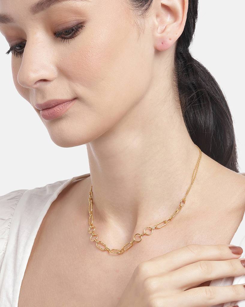 Carlton London 18Kt Gold Plated Double Chain Necklace With Links : FJN4344
