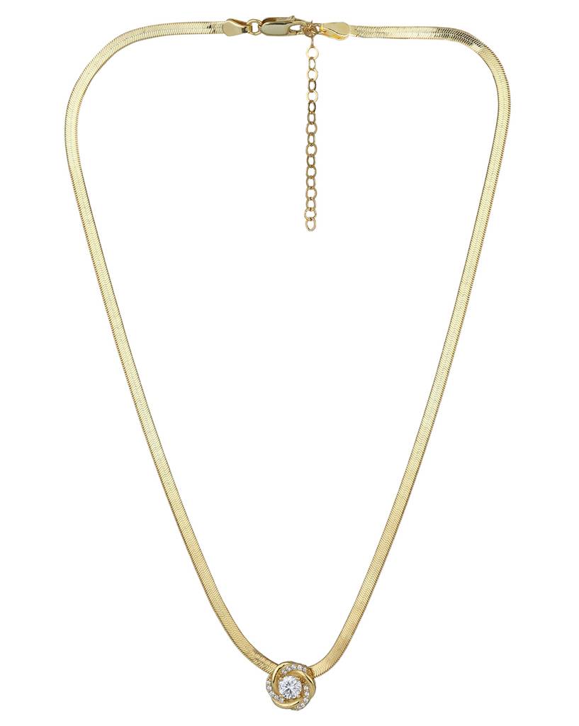 Carlton London Women 18Kt Gold Plated Classic Solitaire Pendant With Snake Chain : FJN4346