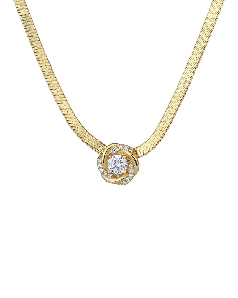 Carlton London Women 18Kt Gold Plated Classic Solitaire Pendant With Snake Chain : FJN4346