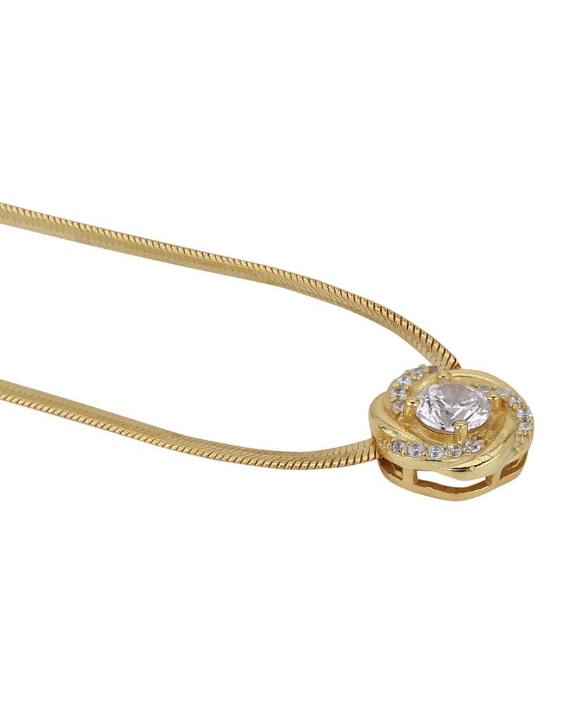 Carlton London Women 18Kt Gold Plated Classic Solitaire Pendant With Snake Chain : FJN4346