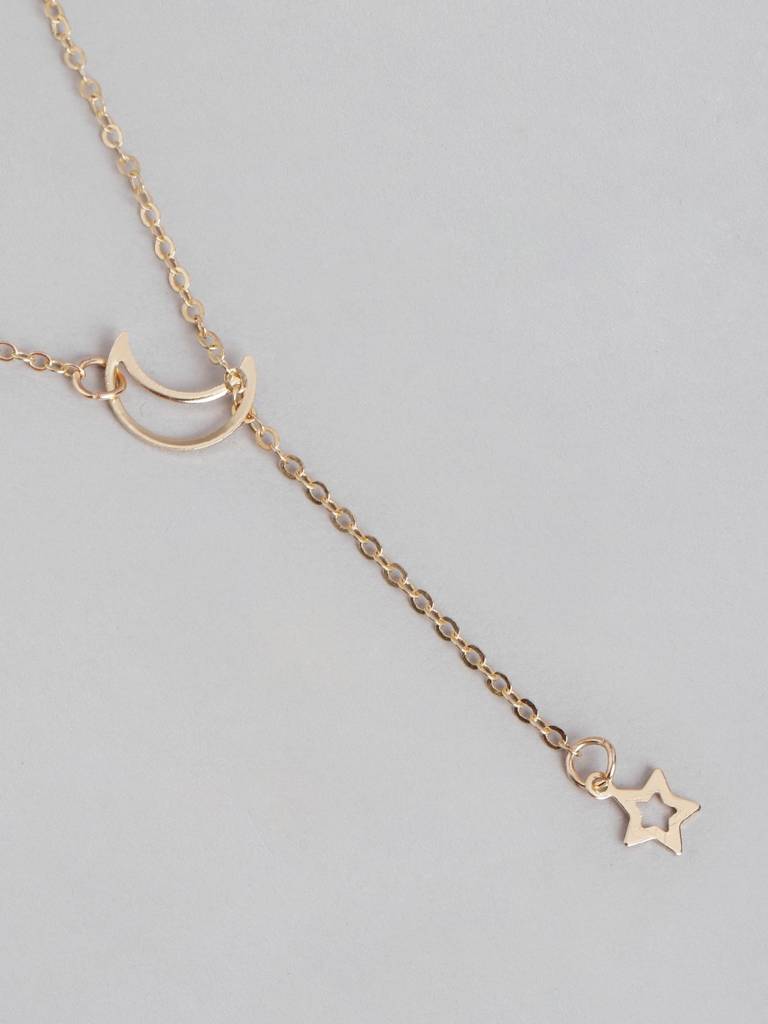 Women Gold-Plated Star & Moon Necklace : FJN4464