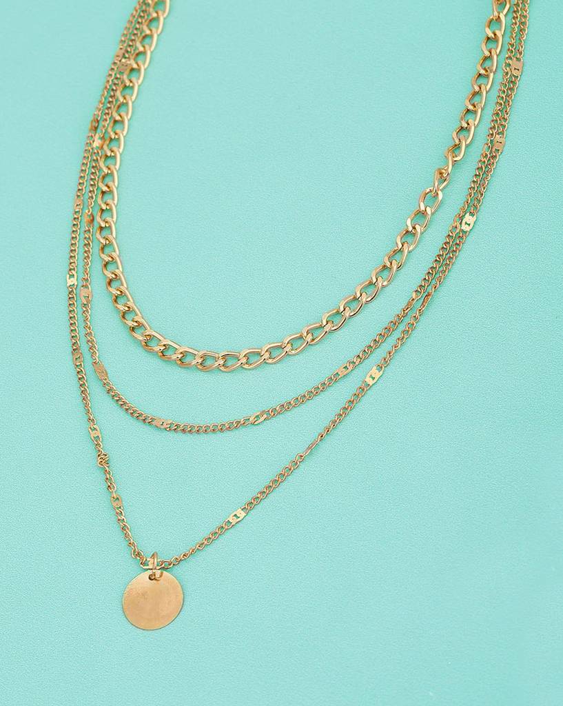 Women Gold-Plated Triple Chain Layered Necklace : FJN4465